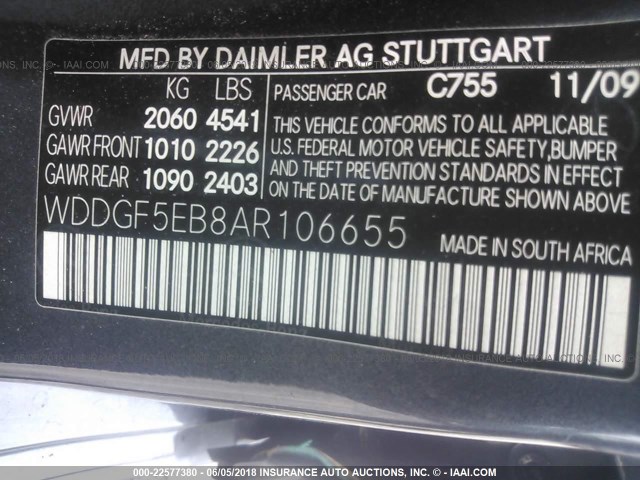 WDDGF5EB8AR106655 - 2010 MERCEDES-BENZ C 300 GRAY photo 9