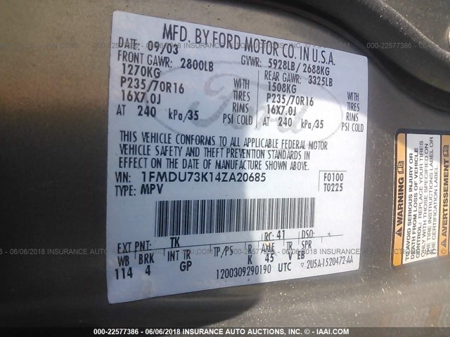 1FMDU73K14ZA20685 - 2004 FORD EXPLORER XLT/XLT SPORT/NBX GRAY photo 9