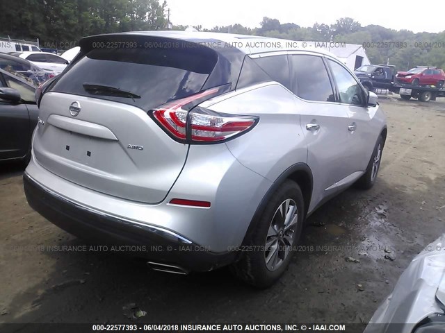 5N1AZ2MHXFN244056 - 2015 NISSAN MURANO S/SL/SV/PLATINUM SILVER photo 4