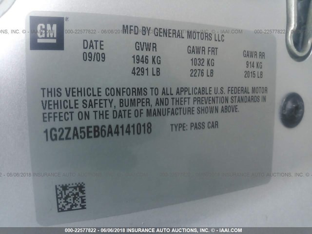 1G2ZA5EB6A4141018 - 2010 PONTIAC G6 SILVER photo 9