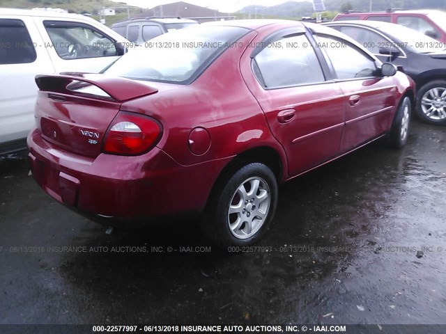 1B3ES56C54D541317 - 2004 DODGE NEON SXT RED photo 4