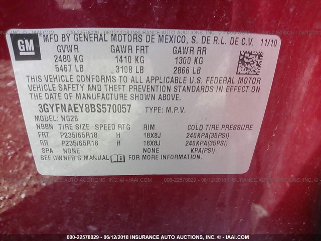 3GYFNAEY8BS570057 - 2011 CADILLAC SRX LUXURY COLLECTION RED photo 9