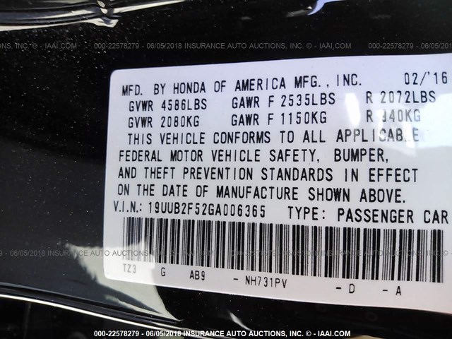 19UUB2F52GA006365 - 2016 ACURA TLX TECH BLACK photo 9