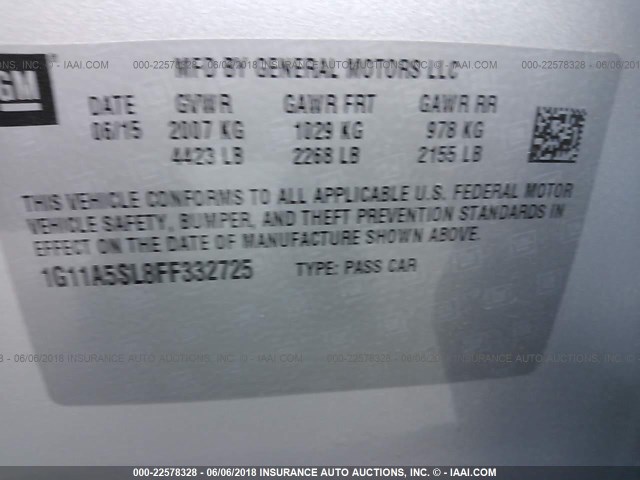 1G11A5SL8FF332725 - 2015 CHEVROLET MALIBU LS SILVER photo 9