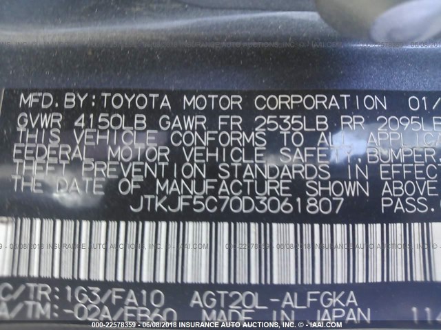 JTKJF5C70D3061807 - 2013 TOYOTA SCION TC 黑色 照片 9