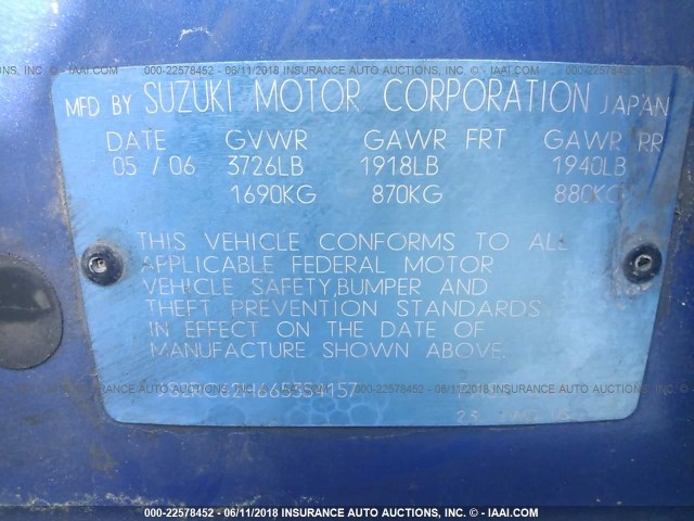 JS2RC62H665354157 - 2006 SUZUKI AERIO BLUE photo 9