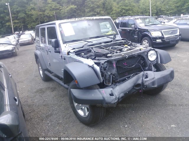 1C4HJWDG4FL556054 - 2015 JEEP WRANGLER UNLIMITE SPORT SILVER photo 1