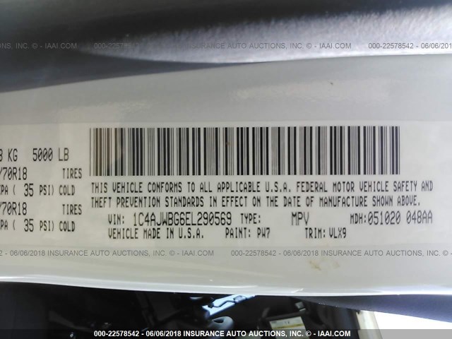 1C4AJWBG6EL290569 - 2014 JEEP WRANGLER SAHARA 白色 照片 9