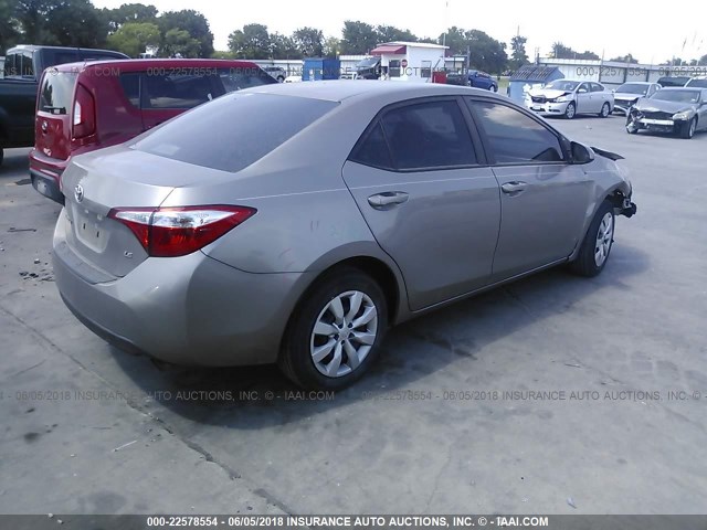 5YFBURHE5EP120536 - 2014 TOYOTA COROLLA L/LE/LE PLS/PRM/S/S PLS TAN photo 4