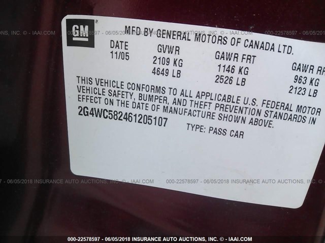 2G4WC582461205107 - 2006 BUICK LACROSSE CX RED photo 9