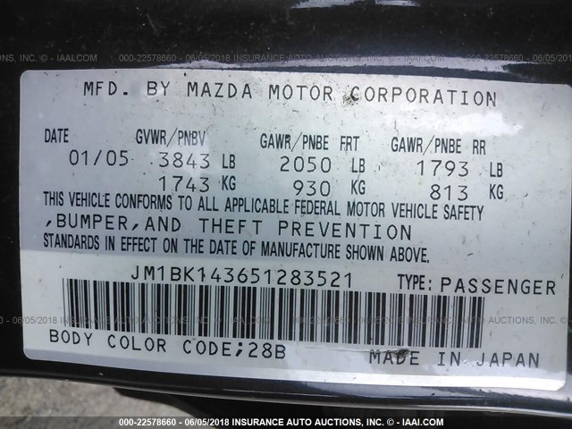 JM1BK143651283521 - 2005 MAZDA 3 HATCHBACK GRAY photo 9