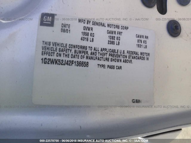 1G2WK52J42F136658 - 2002 PONTIAC GRAND PRIX SE 银色 照片 9