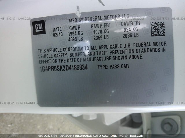 1G4PR5SK3D4185834 - 2013 BUICK VERANO CONVENIENCE WHITE photo 9