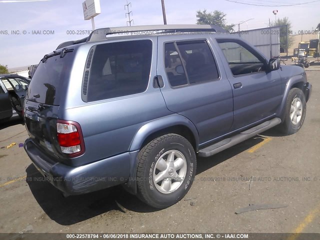 JN8DR09Y02W704493 - 2002 NISSAN PATHFINDER LE/SE BLUE photo 4