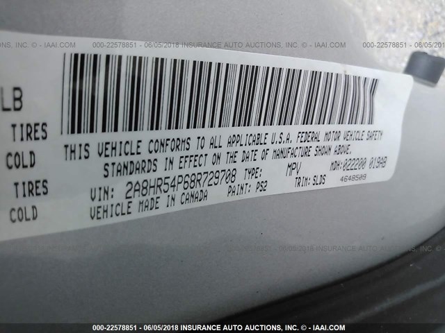 2A8HR54P68R729708 - 2008 CHRYSLER TOWN & COUNTRY TOURING SILVER photo 9
