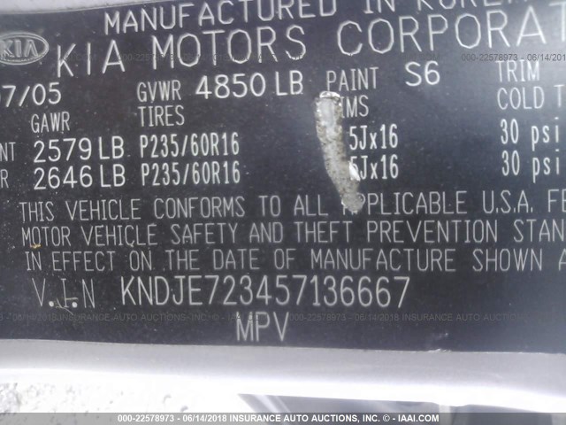 KNDJE723457136667 - 2005 KIA NEW SPORTAGE  SILVER photo 9