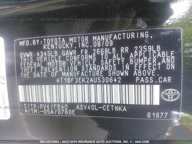 4T1BF3EK2AU530642 - 2010 TOYOTA CAMRY SE/LE/XLE GREEN photo 9