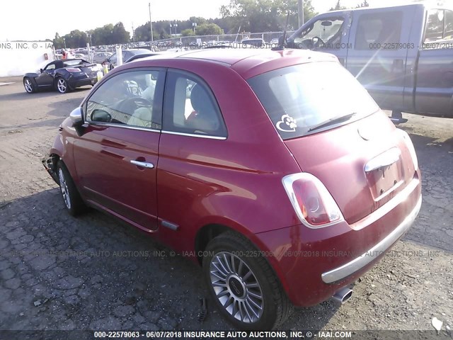 3C3CFFCRXCT139847 - 2012 FIAT 500 LOUNGE RED photo 3