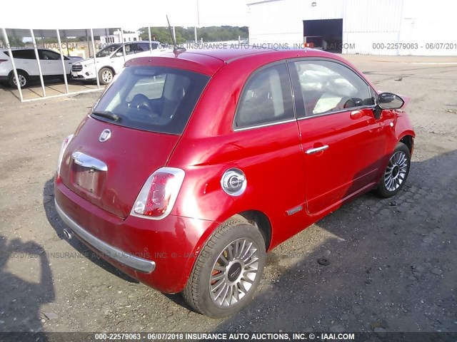 3C3CFFCRXCT139847 - 2012 FIAT 500 LOUNGE RED photo 4