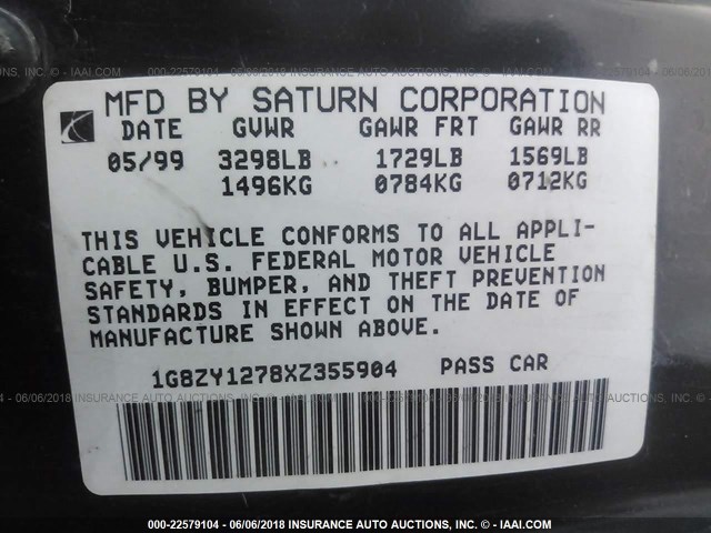 1G8ZY1278XZ355904 - 1999 SATURN SC2 WHITE photo 9