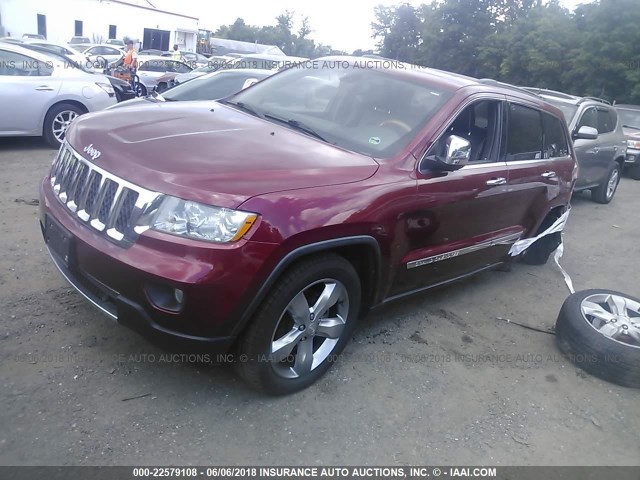 1C4RJFCG0CC132694 - 2012 JEEP GRAND CHEROKEE OVERLAND RED photo 2