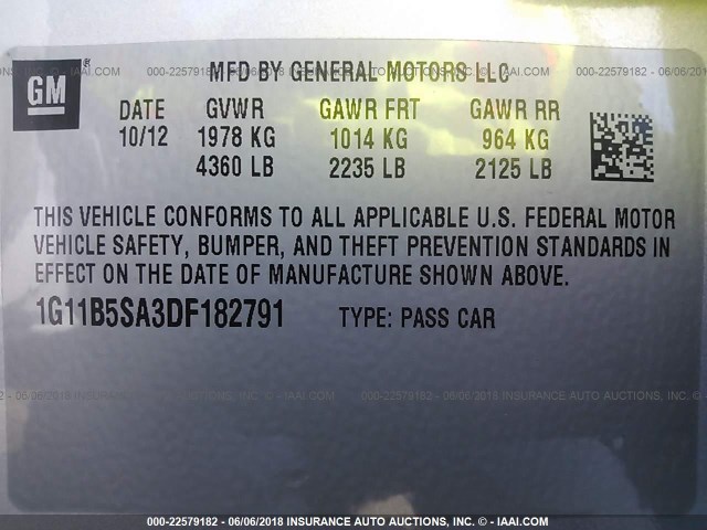 1G11B5SA3DF182791 - 2013 CHEVROLET MALIBU LS SILVER photo 9