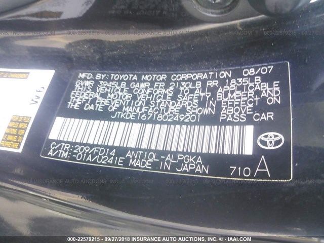 JTKDE167180249201 - 2008 TOYOTA SCION TC 黑色 照片 9