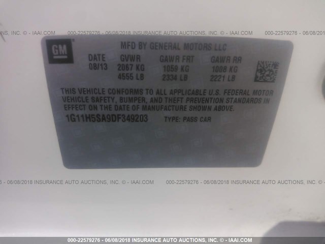 1G11H5SA9DF349203 - 2013 CHEVROLET MALIBU LTZ 白色 照片 9