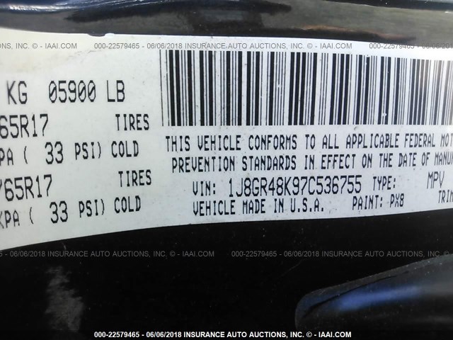 1J8GR48K97C536755 - 2007 JEEP GRAND CHEROKEE LAREDO/COLUMBIA/FREEDOM 黑色 照片 9