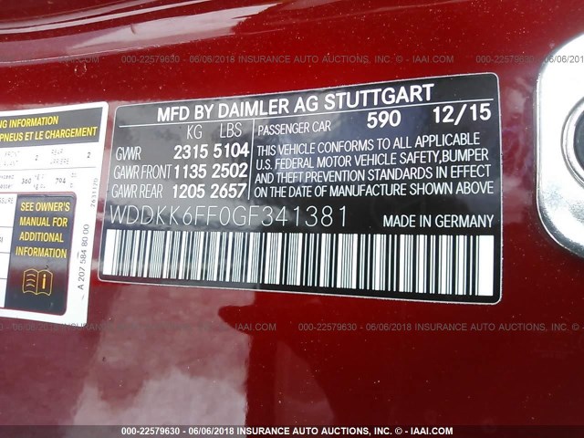 WDDKK6FF0GF341381 - 2016 MERCEDES-BENZ E 400 RED photo 9