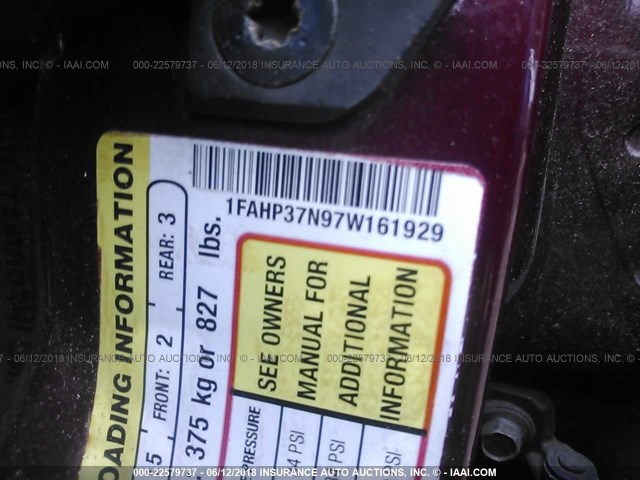 1FAHP37N97W161929 - 2007 FORD FOCUS ZX5/S/SE/SES 栗色 照片 9