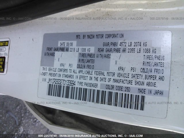 JM1CR293270133994 - 2007 MAZDA 5 WHITE photo 9