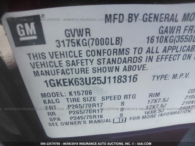 1GKEK63U25J118316 - 2005 GMC YUKON DENALI RED photo 9