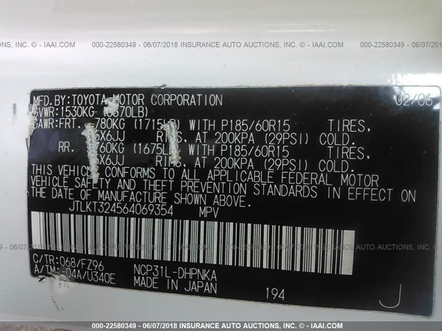 JTLKT324564069354 - 2006 TOYOTA SCION XB WHITE photo 9