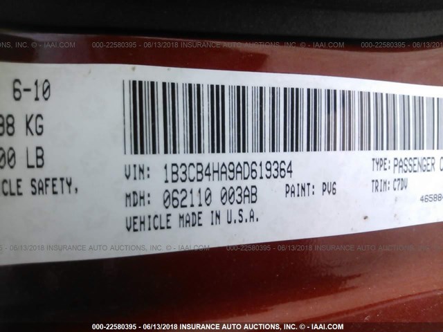 1B3CB4HA9AD619364 - 2010 DODGE CALIBER SXT ORANGE photo 9