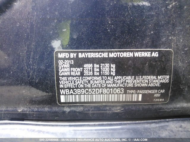 WBA3B9C52DF801063 - 2013 BMW 335 XI Mavi foto 9
