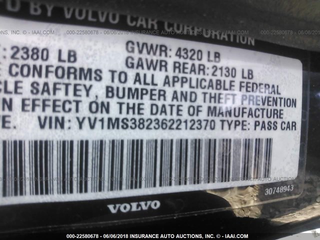 YV1MS382362212370 - 2006 VOLVO S40 2.4I BLACK photo 9