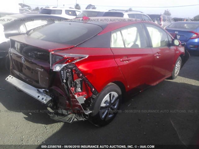 JTDKBRFU9H3558361 - 2017 TOYOTA PRIUS RED photo 4