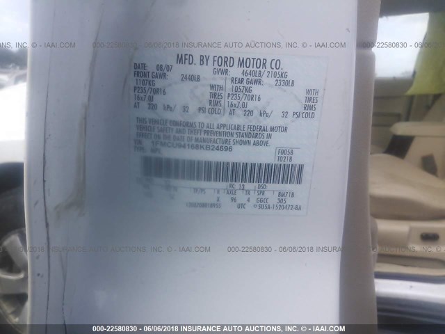 1FMCU94168KB24696 - 2008 FORD ESCAPE LIMITED WHITE photo 9