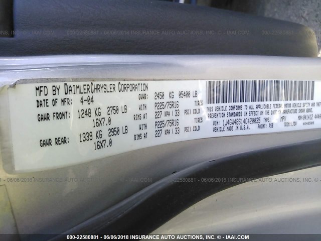 1J4GW48S14C420035 - 2004 JEEP GRAND CHEROKEE LAREDO/COLUMBIA/FREEDOM 银色 照片 9