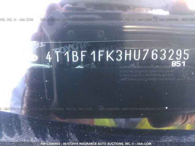 4T1BF1FK3HU763295 - 2017 TOYOTA CAMRY LE/XLE/SE/XSE 黑色 照片 9