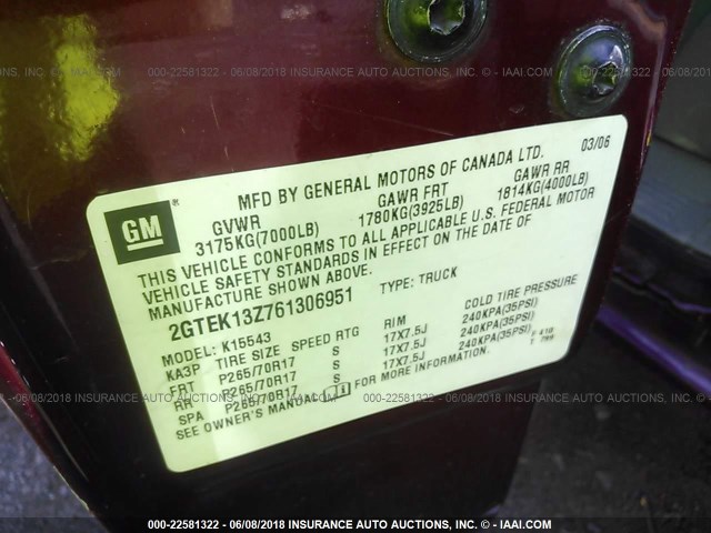 2GTEK13Z761306951 - 2006 GMC NEW SIERRA K1500 MAROON photo 9