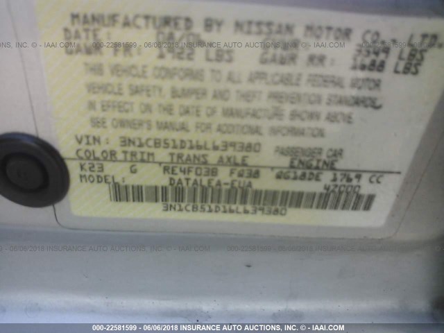 3N1CB51D16L639380 - 2006 NISSAN SENTRA 1.8/1.8S SILVER photo 9