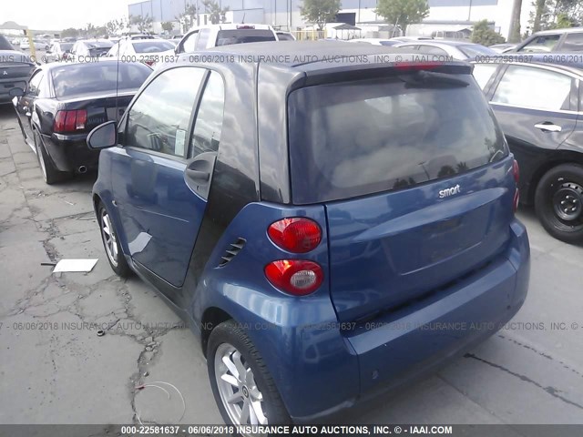 WMEEJ31X99K305337 - 2009 SMART FORTWO PURE/PASSION BLUE photo 3