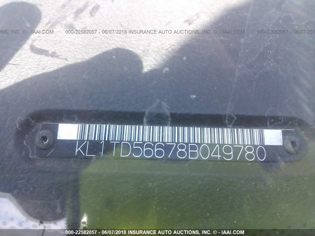 KL1TD56678B049780 - 2008 CHEVROLET AVEO LS BLUE photo 9
