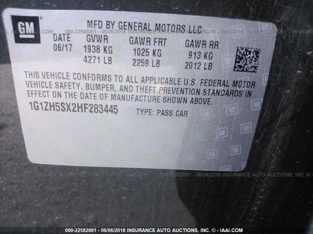 1G1ZH5SX2HF283445 - 2017 CHEVROLET MALIBU PREMIER GRAY photo 9