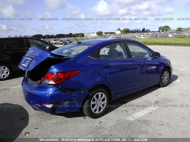 KMHCT4AE3DU485105 - 2013 HYUNDAI ACCENT GLS/GS BLUE photo 4