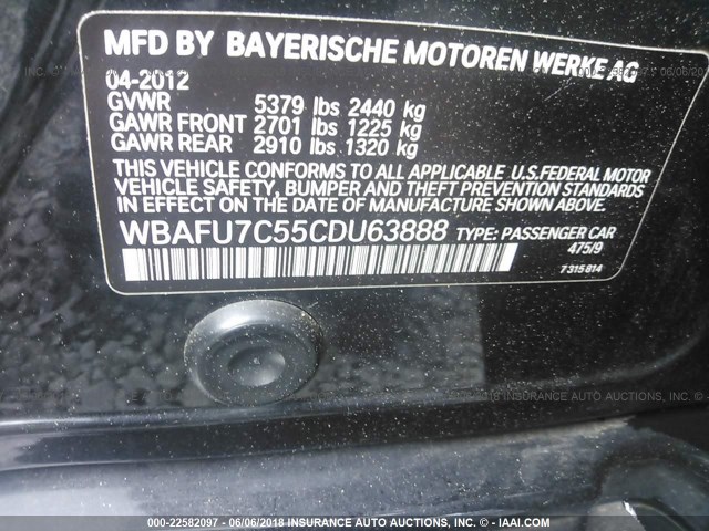 WBAFU7C55CDU63888 - 2012 BMW 535 XI BLACK photo 9