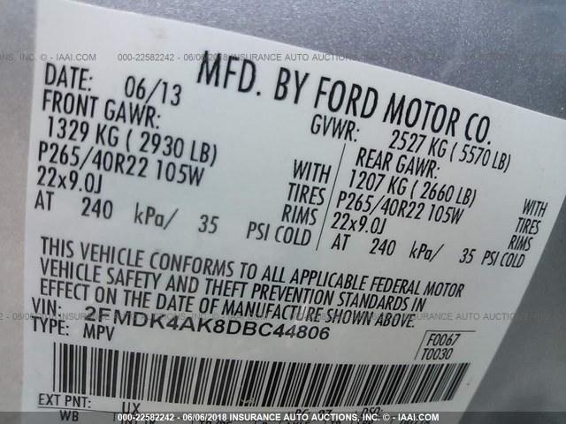 2FMDK4AK8DBC44806 - 2013 FORD EDGE SPORT SILVER photo 9