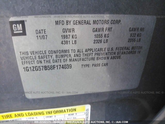 1G1ZG57B58F174039 - 2008 CHEVROLET MALIBU LS 灰色 照片 9